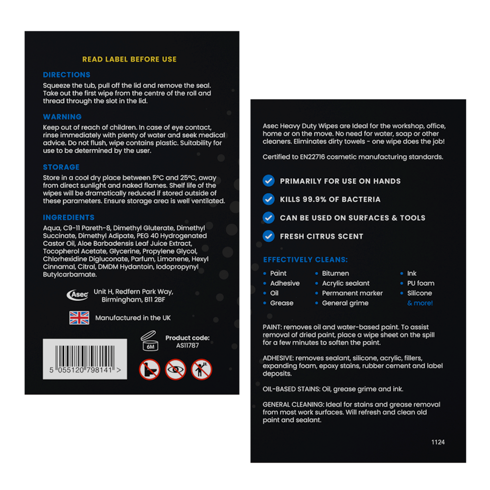ASEC Mighty Wipes - Heavy Duty Hand & Surface Wipes