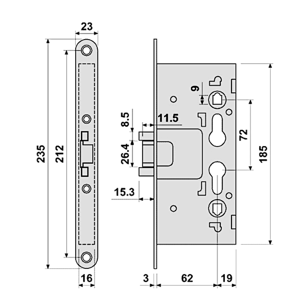 ASEC Garage Double Deadlocking Euro Latch Centre Case
