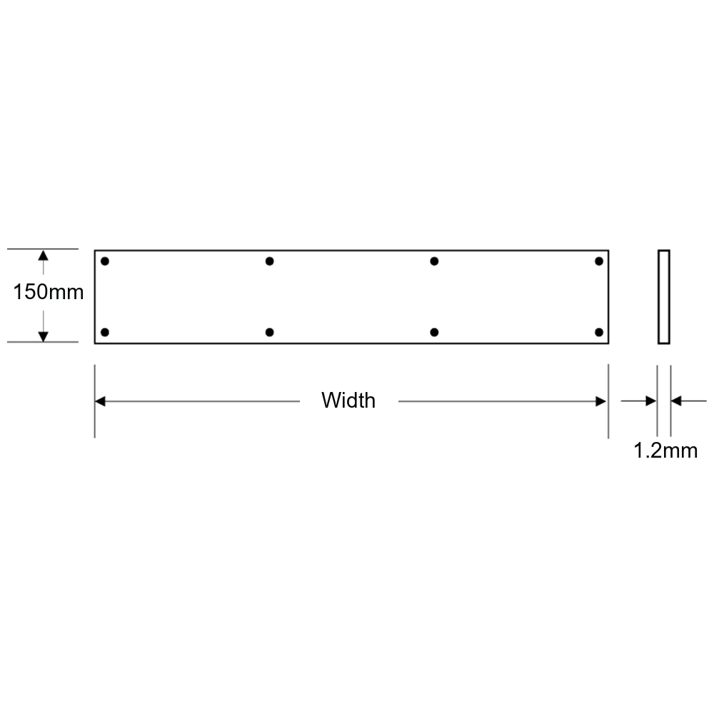 ASEC Kick Plate 150mm Height x 1.2mm Depth (PB) Polished Brass