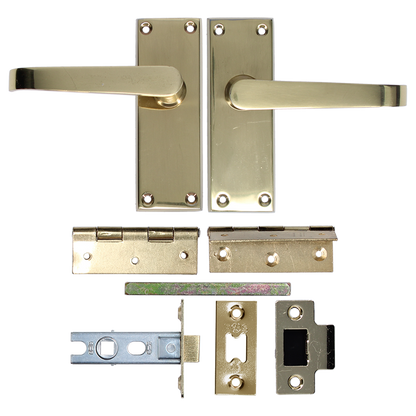 ASEC Victorian Handle Latch Pack Plated Straight Lever With Latch & Hinges