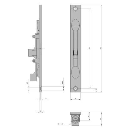 AXIM FB6401 Series Flush Bolt 20mm Wide Flat Face Silver Anodised