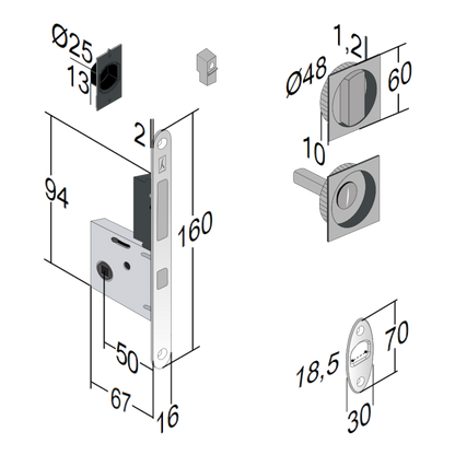 BONAITI SERRATURE Easy Kit Square With G500T To Suit WC Sliding Door