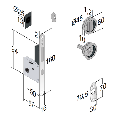 BONAITI SERRATURE Easy Kit Round With G500T To Suit WC Sliding Door