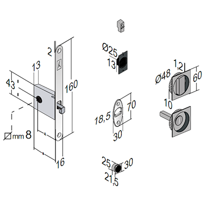 BONAITI SERRATURE Easy Kit Square With G500 To Suit WC Sliding Door