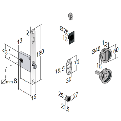BONAITI SERRATURE Easy Kit Round With G500 To Suit WC Sliding Door
