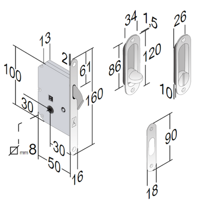 BONAITI SERRATURE Classic WC Sliding Door Hook Lock B2N Oval