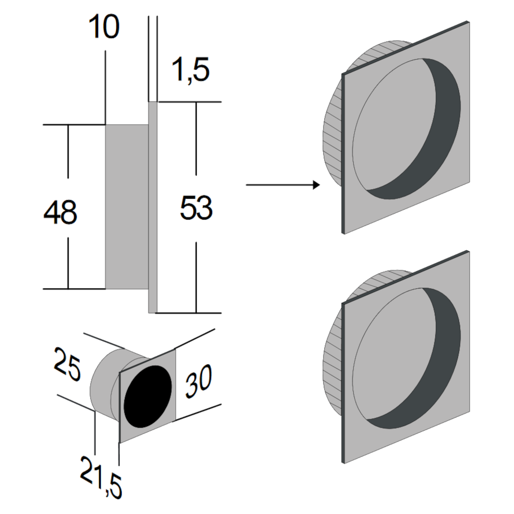 BONAITI SERRATURE Classic Sliding Door Handle Square BQD Blind Finger Pull Set