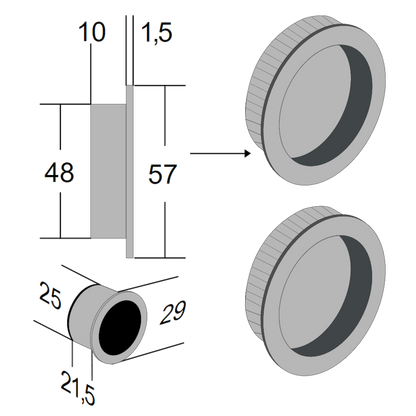 BONAITI SERRATURE Classic Sliding Door Handle Round B7D Blind Finger Pull Set