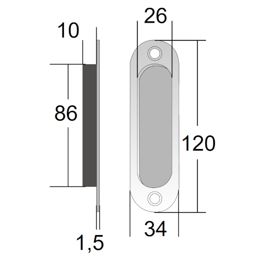 BONAITI SERRATURE Classic Sliding Door Handle Pull MOS Oval Blind Pair