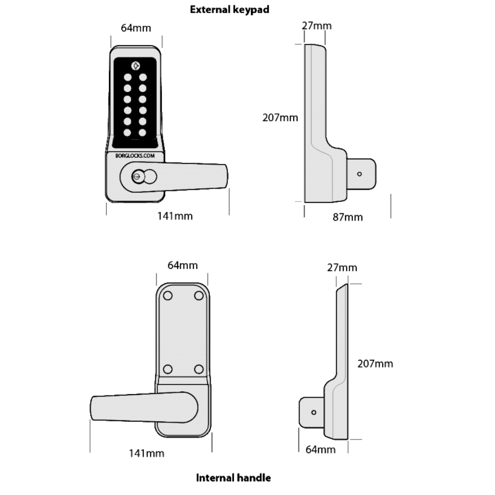 BORG BL7001 MG Pro ECP Marine Grade Easicode Pro Digital Lock With Lever Handle And 60mm Latch