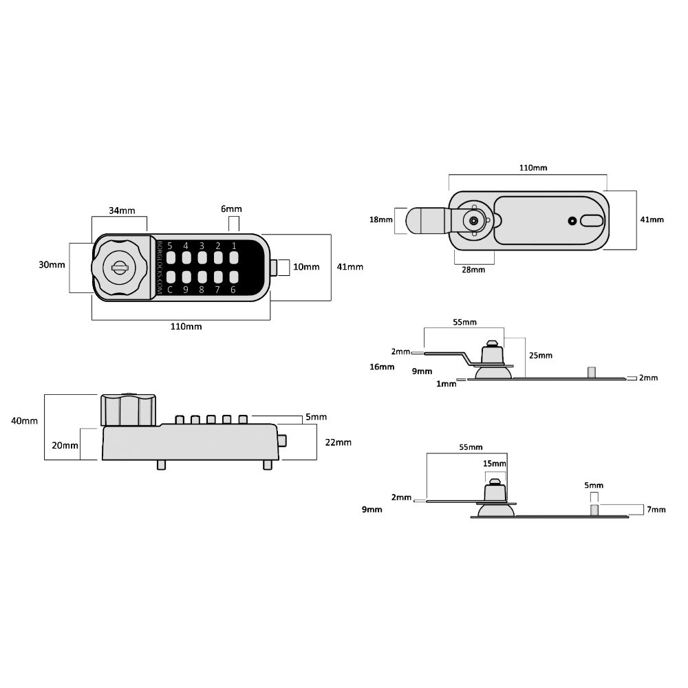 BORG LOCKS BL1716 Horizontal Mini Cabinet Lock Easicode Pro c/w Cam And Key Override