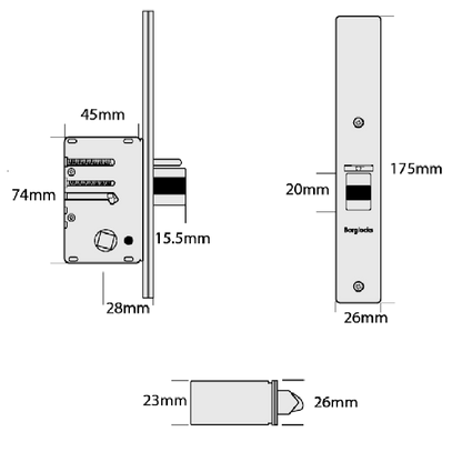 BORG LOCKS S505 AR Aluminium Latch Long Forend 28mm Backset To Suit BL5000 Series