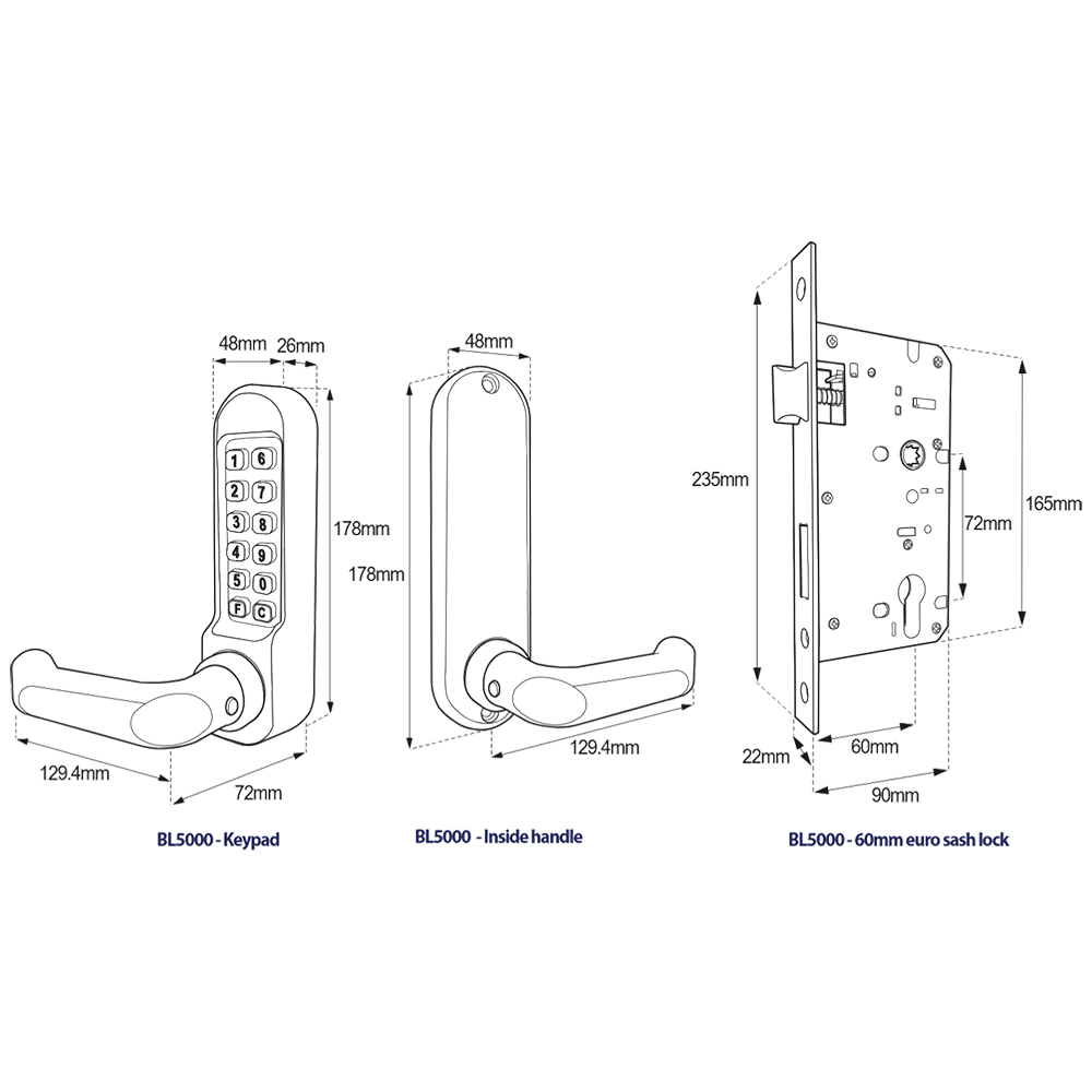 BORG LOCKS BL5003 FT Digital Lock With DIN Euro Profile 72mm Centres Sashlock Fire Rated BSEN1634-1