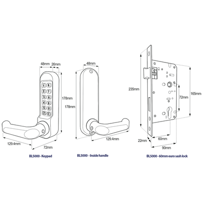 BORG LOCKS BL5003 FT Digital Lock With DIN Euro Profile 72mm Centres Sashlock Fire Rated BSEN1634-1