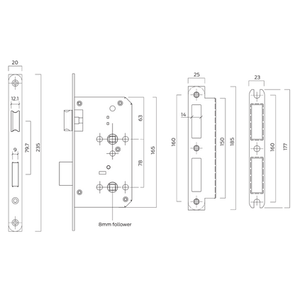 BRITON 5730 DIN Bathroom Lock Case 60mm Backset
