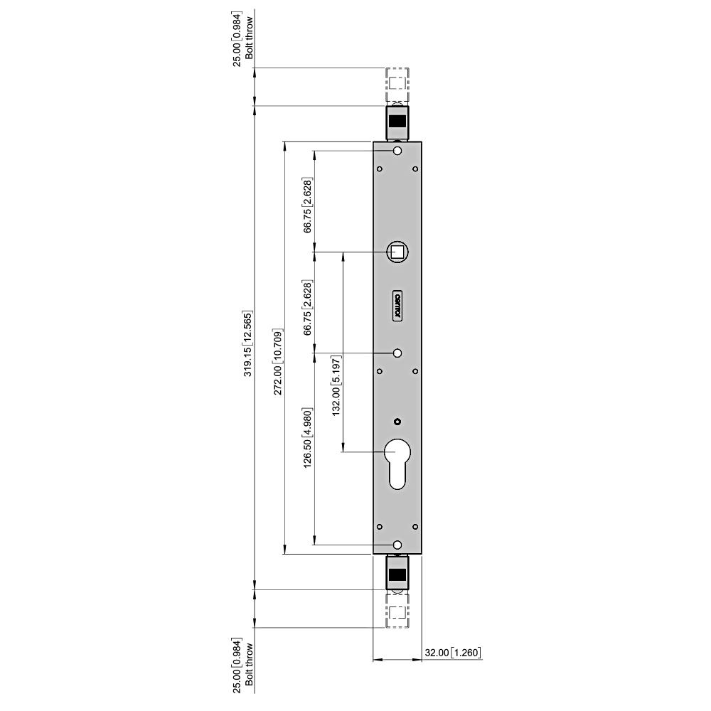 CENTOR TwinPoint Gen2 Lock Body With Euro Cut-Out To Suit Single Handle 280mm