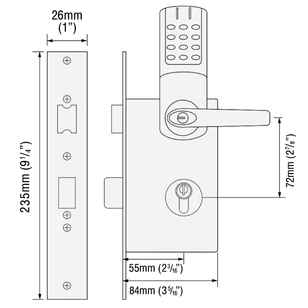 CODELOCKS CL5010 Battery Operated Digital Mortice Sash Lock With Netcode & Do Not Disturb