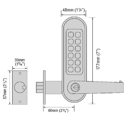 CODELOCKS CL510KEY/CL515KEY Digital Lock With Tubular Latch & Key Override