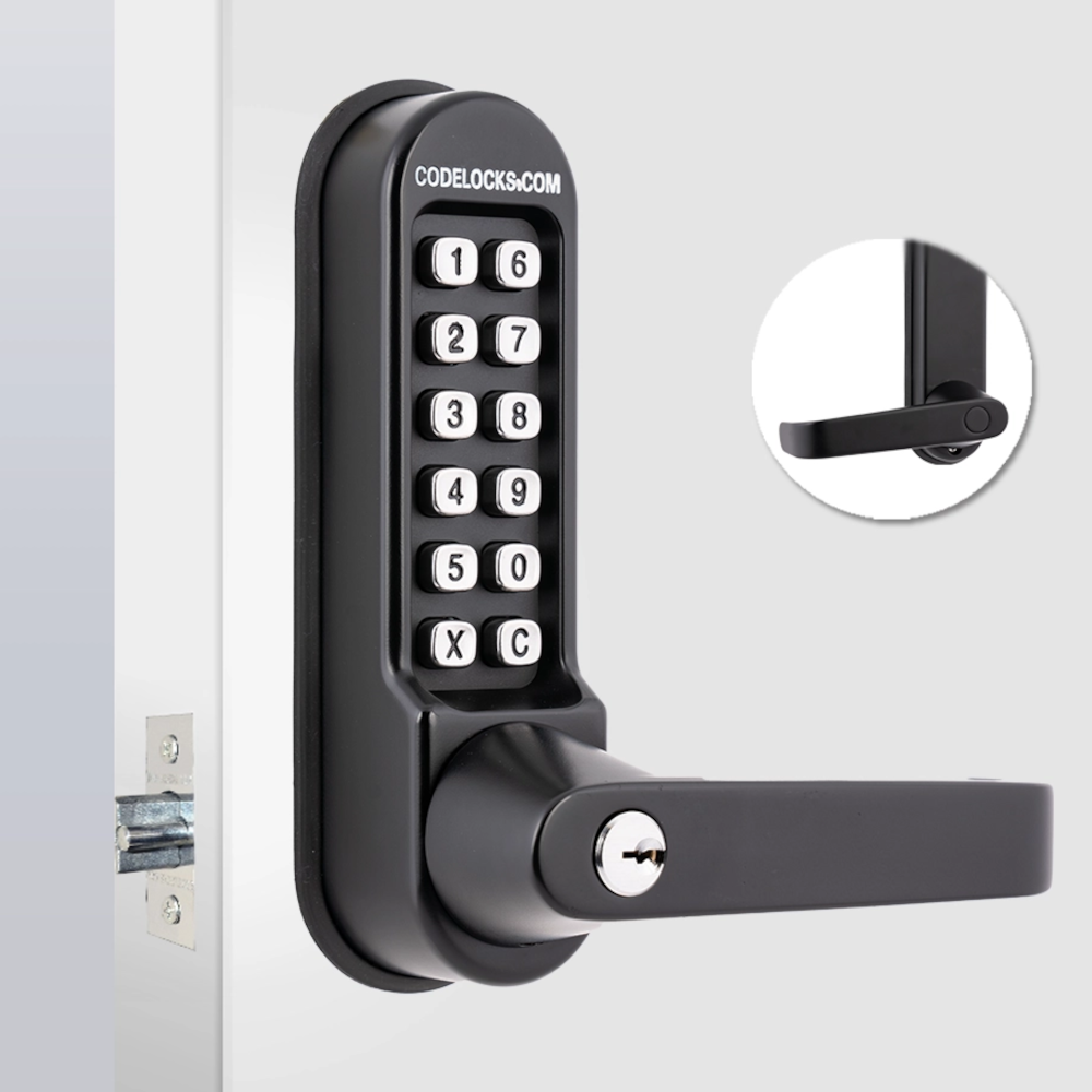 CODELOCKS CL510KEY/CL515KEY Marine Grade Black Digital Lock With Tubular Latch & Key Override