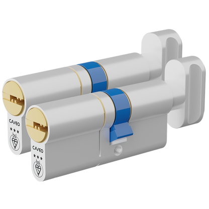 CAVEO TS007 3* Key & Turn Euro Dimple Cylinder Keyed Alike 75mm 40Ext/35/10/30T 3 Keys - Dual Finish