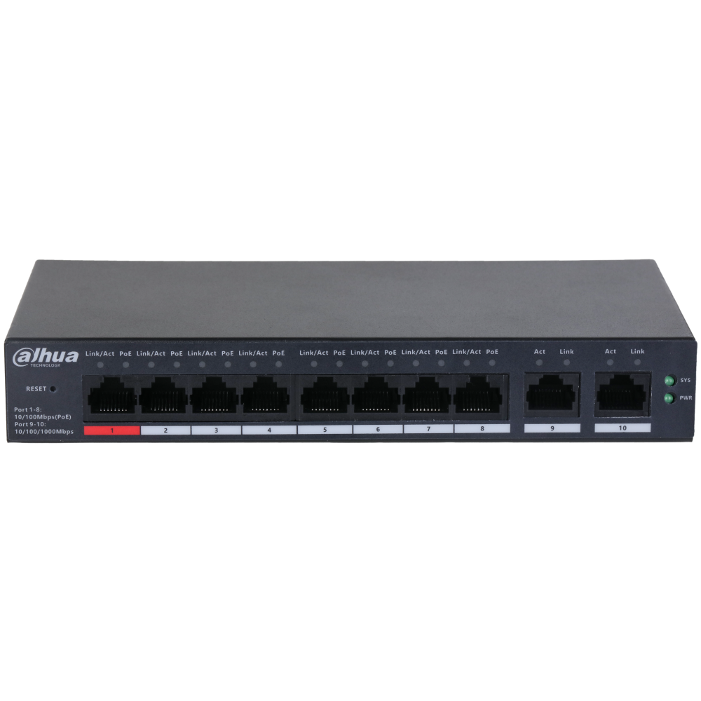 DAHUA Network Switch 10 Ports (8 x PoE) Cloud Management Via Dolynk CS4010-8ET-110