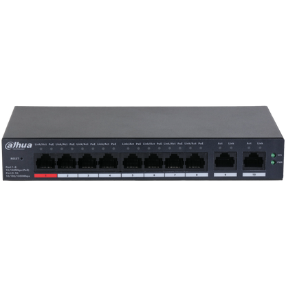 DAHUA Network Switch 10 Ports (8 x PoE) Cloud Management Via Dolynk CS4010-8ET-110