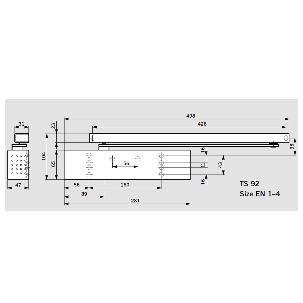 DORMAKABA TS92 Size 1-4 Side Channel Overhead Door Closer