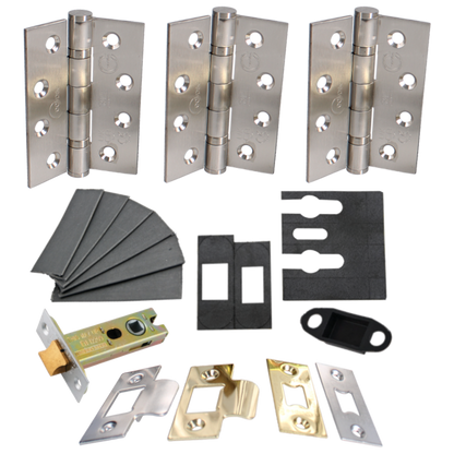 ECLIPSE Internal Fire Door Latch Pack With Hinges (Grade 13), Latch (76mm) & Intumescent