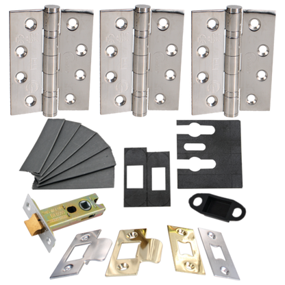 ECLIPSE Internal Fire Door Latch Pack With Hinges (Grade 13), Latch (76mm) & Intumescent