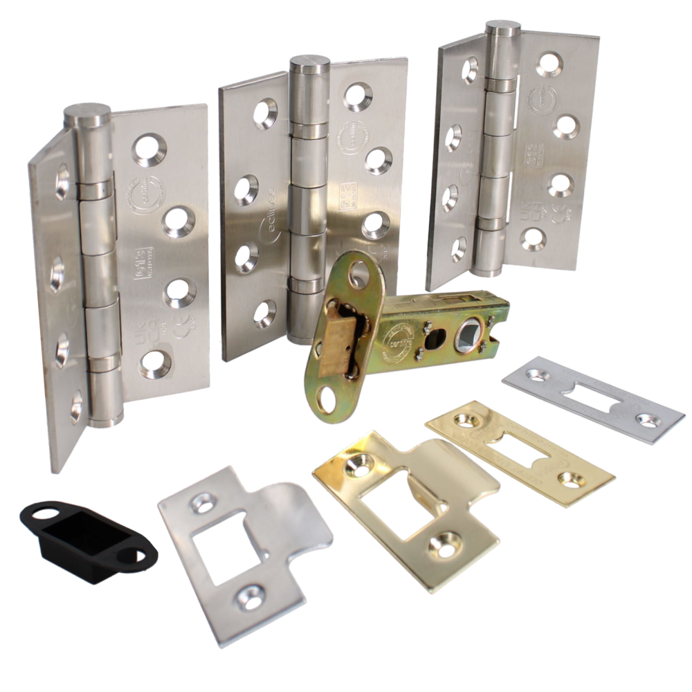 ECLIPSE Internal Fire Door Latch Pack With Hinges (Grade 13), Latch (76mm) & Intumescent