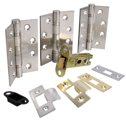 ECLIPSE Internal Fire Door Latch Pack With Hinges (Grade 13), Latch (76mm) & Intumescent