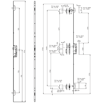 ELITE Composite Lever Operated Latch & Deadbolt Twin Spindle 20mm Faceplate - 2 Hook