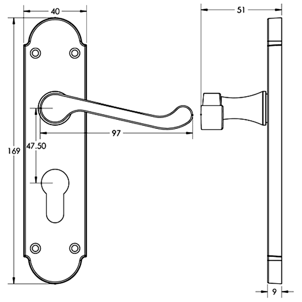 EPSOM Lever Euro Plate Door Handles