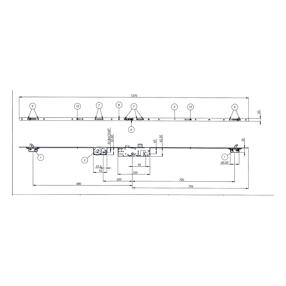 ERA Lever Operated Latch & Deadbolt Split Spindle - 20mm Faceplate - 2 Large Hooks & Deadlock
