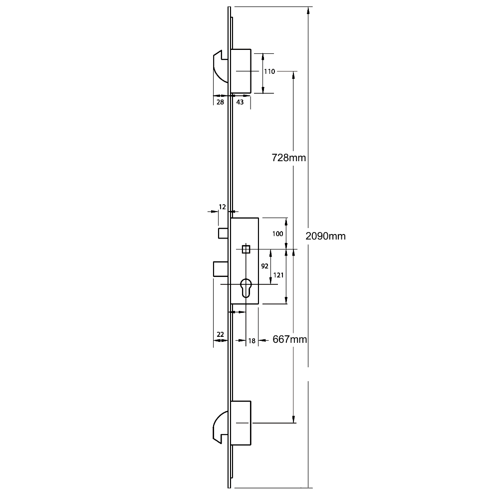 ERA Trimlock Lever Operated Latch & Deadbolt Split Spindle With 2 Hooks & 44mm White Faceplate