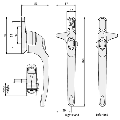 ERA Maxim Cockspur Non-Locking Handle With 12mm Nose Height