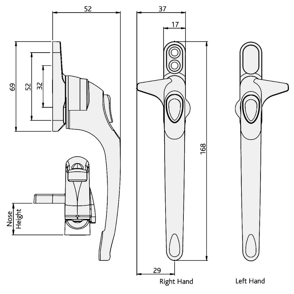 ERA Maxim Cockspur Non-Locking Handle With 21mm Nose Height