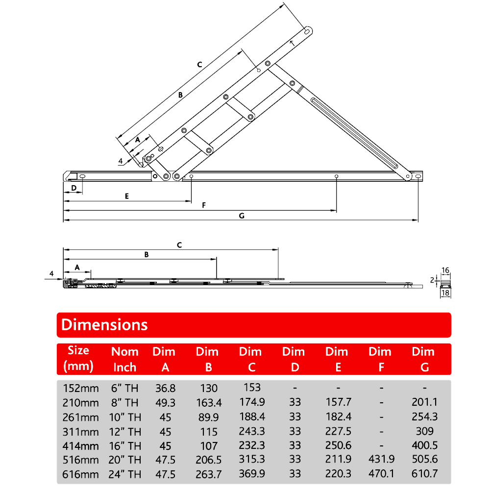 ERA Standard WFSES Top Hung Friction Hinge 17mm