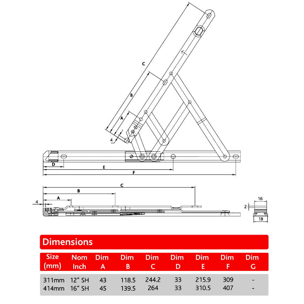 ERA Standard WFSES Side Hung Friction Hinge 13mm