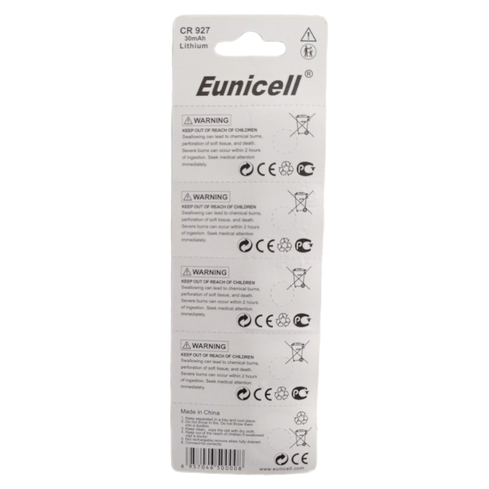 EUNICELL 3V CR927 Button Cell Battery (5 PER CARD)