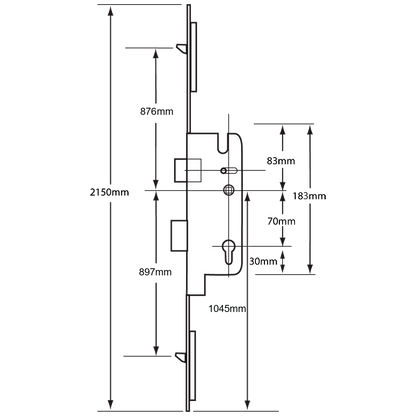 FERCO Tripact Lever Operated Latch & Deadbolt 20mm Faceplate - 2 Small Hook