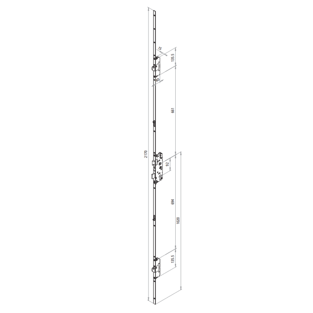 FUHR 856 Type 3 Lever Operated Latch & Deadbolt - 2 Hook & 2 Roller