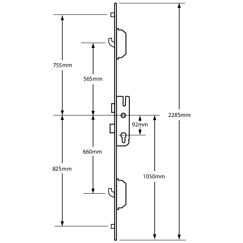 GU Lever Operated Latch & Deadbolt Split Spindle - 2 Hook 2 Outboard Roller