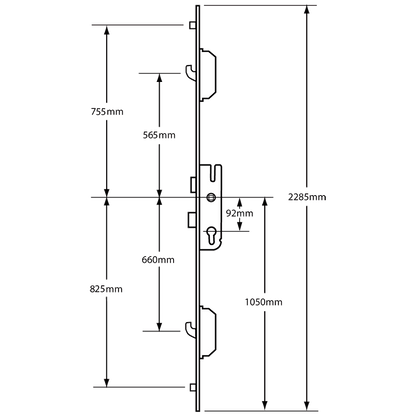 GU Lever Operated Latch & Deadbolt Split Spindle - 2 Hook 2 Outboard Roller