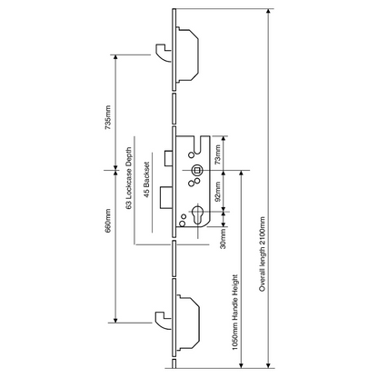 GU Lever Operated Latch & Deadbolt 20mm Faceplate - 2 Hook