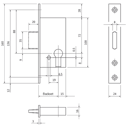 GU BKS 1308 35/92 Narrow Style Mortice Deadlock