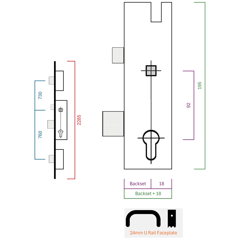 GU Secury Auto Panic E U-Rail Multipoint - 2 Deadlocks