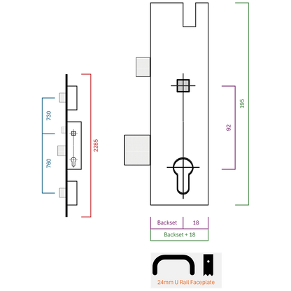 GU Secury Auto Panic E U-Rail Multipoint - 2 Deadlocks