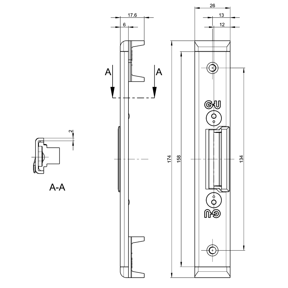 GU Centre Keep U26 x 6mm With 12mm Axis To Suit Secury Panic E