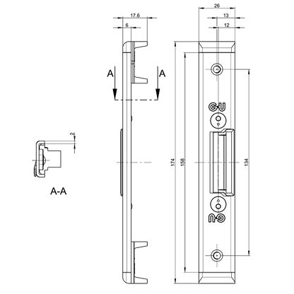 GU Centre Keep U26 x 6mm With 12mm Axis To Suit Secury Panic E
